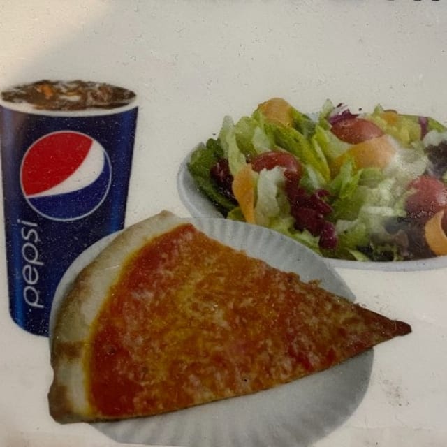 Slice of Cheese, A Small Salad & A Drink.